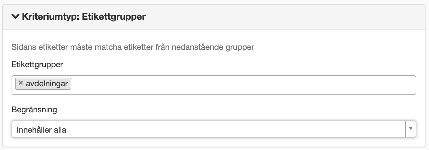 Kriteriumtyp Etikettgrupper