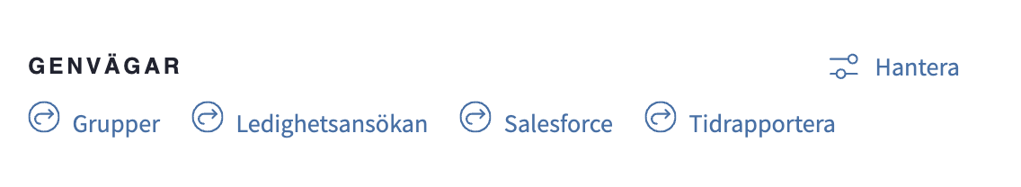Visa genvägar som horisontell lista