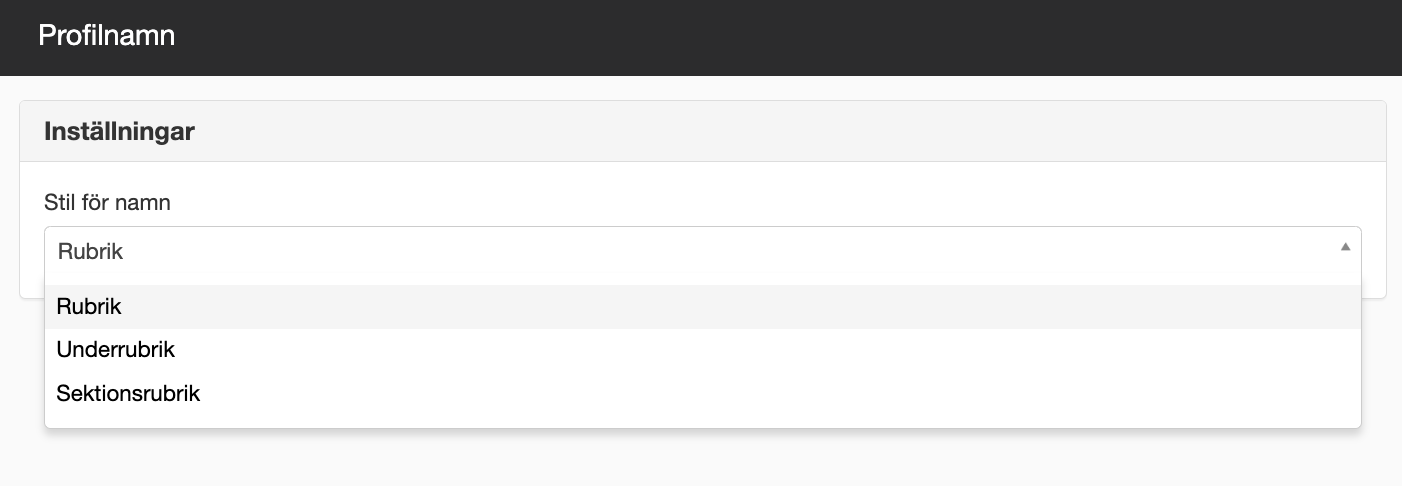 Inställningar Profilnamn