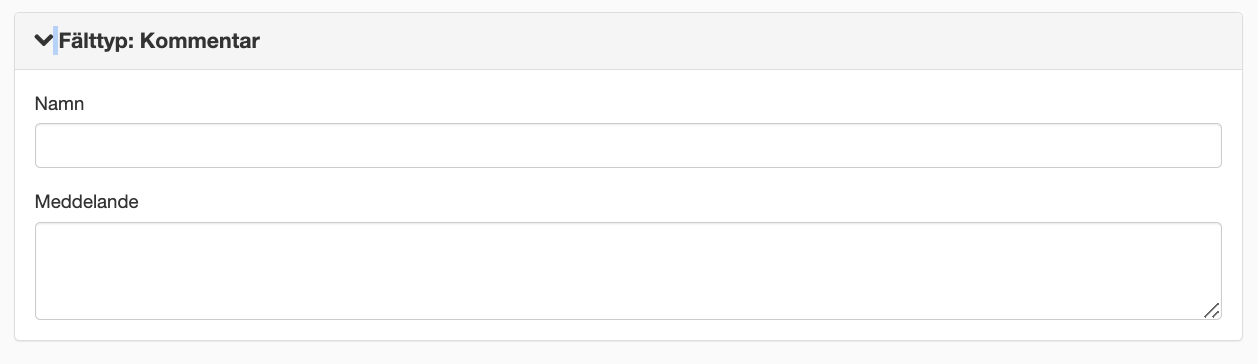 Skärmdump på Kommentar för E-postformulär