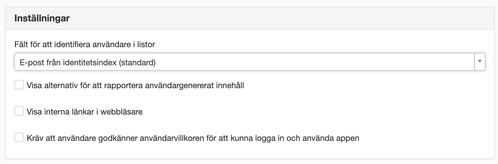 Inställningar för mobilappen