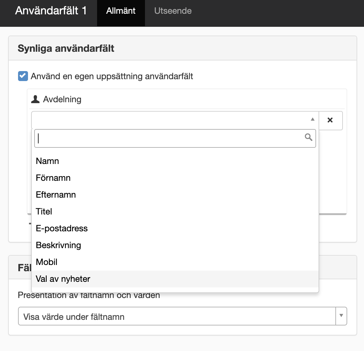 Lägg till användarfält