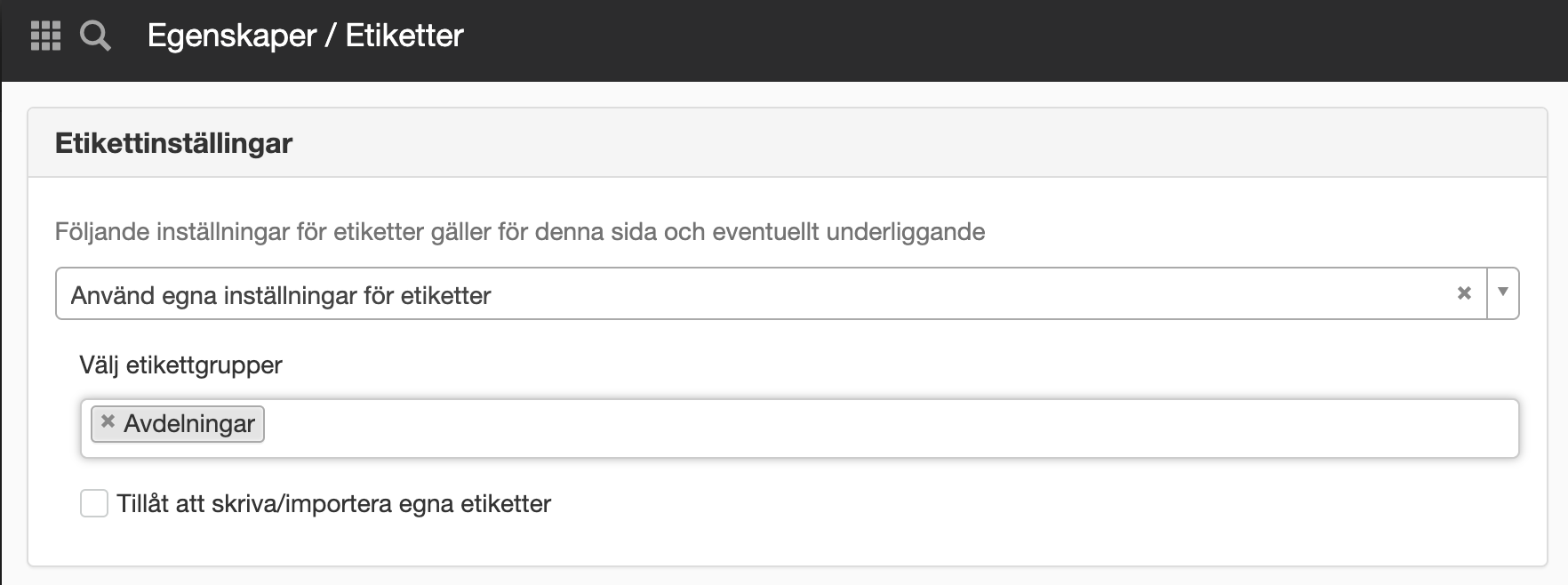 Aktivera etikettgrupper på delgren