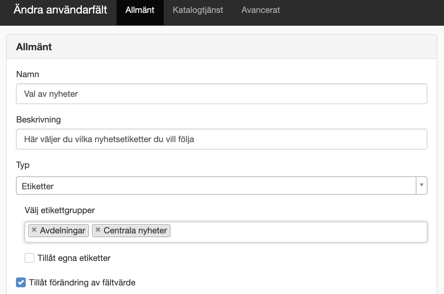 Lägg till etikettgruppen Centrala nyheter