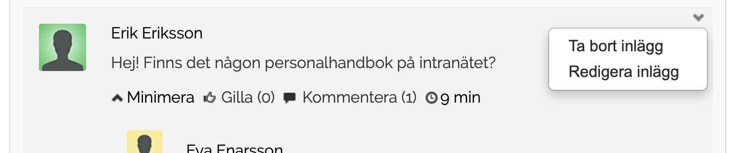 Ta bort eller redigera inlägg