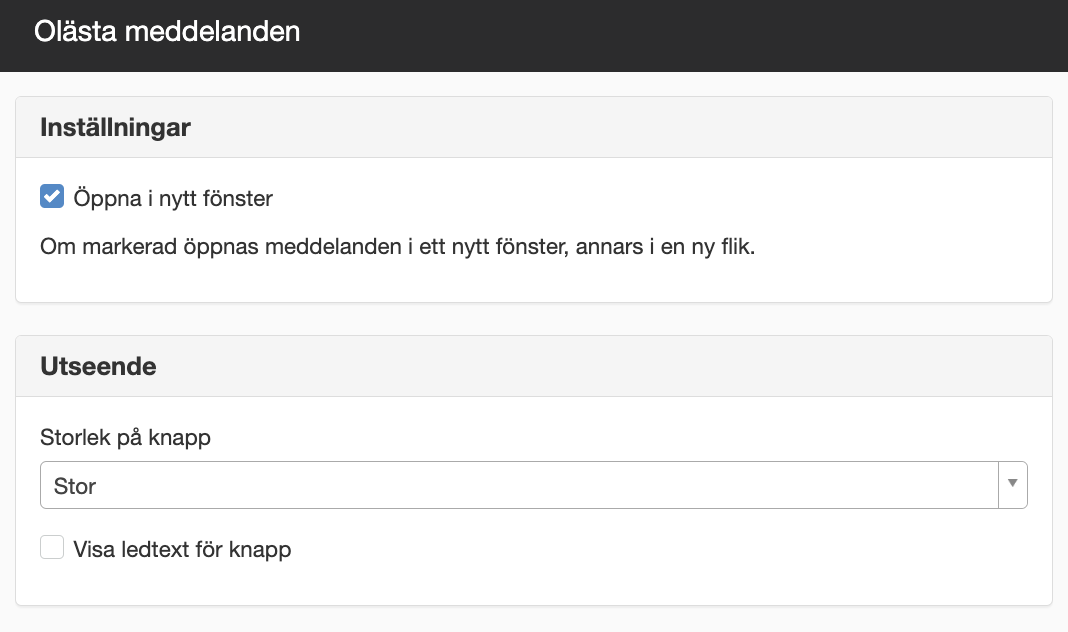 Inställningar olästa meddelanden