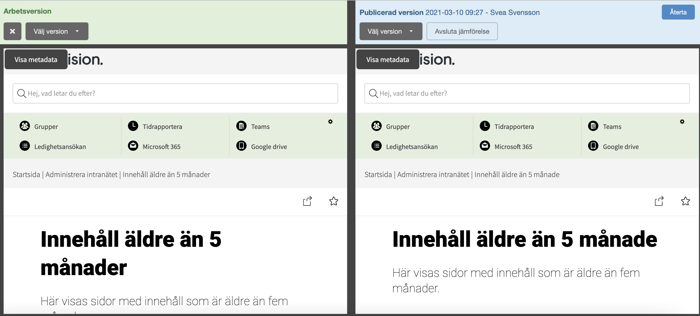 Jämför version
