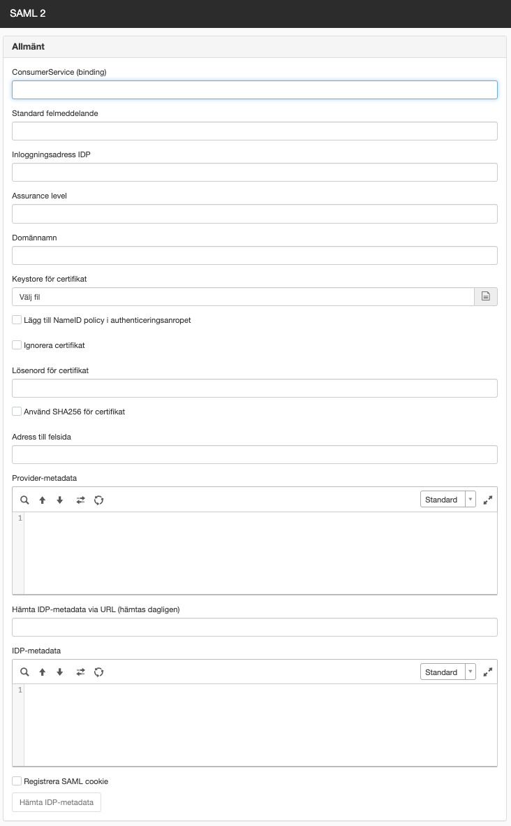 Inställningar för SAML filter