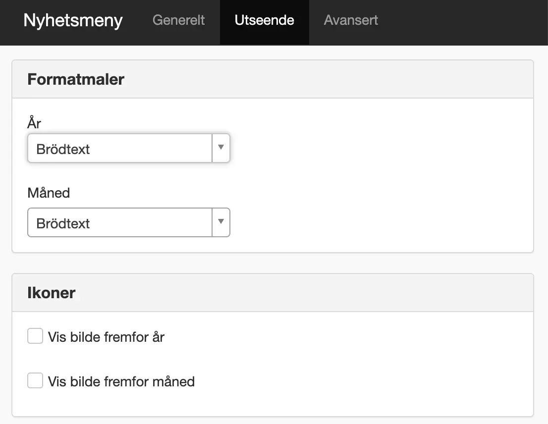 Nyhetsmeny utseende