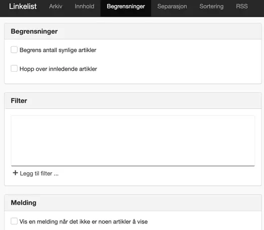Linkelist begrensninger