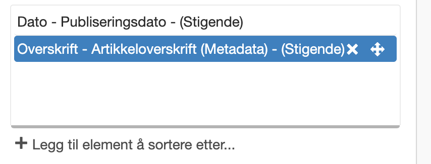 Fält som besökaren kan sortera efter