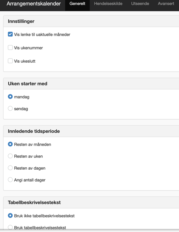 Hendelsekalender generelt