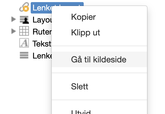 Högerklick på länkad layout