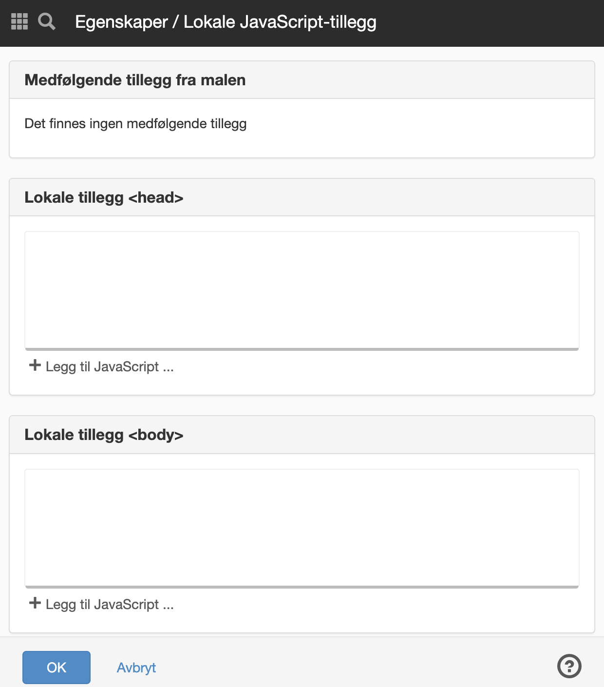 Panelet Lokale JavaScript-tillegg