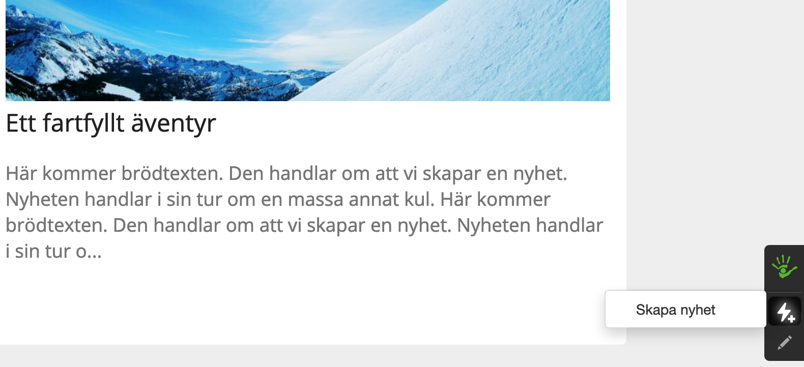 Skapa innehåll med hjälp av genväg.