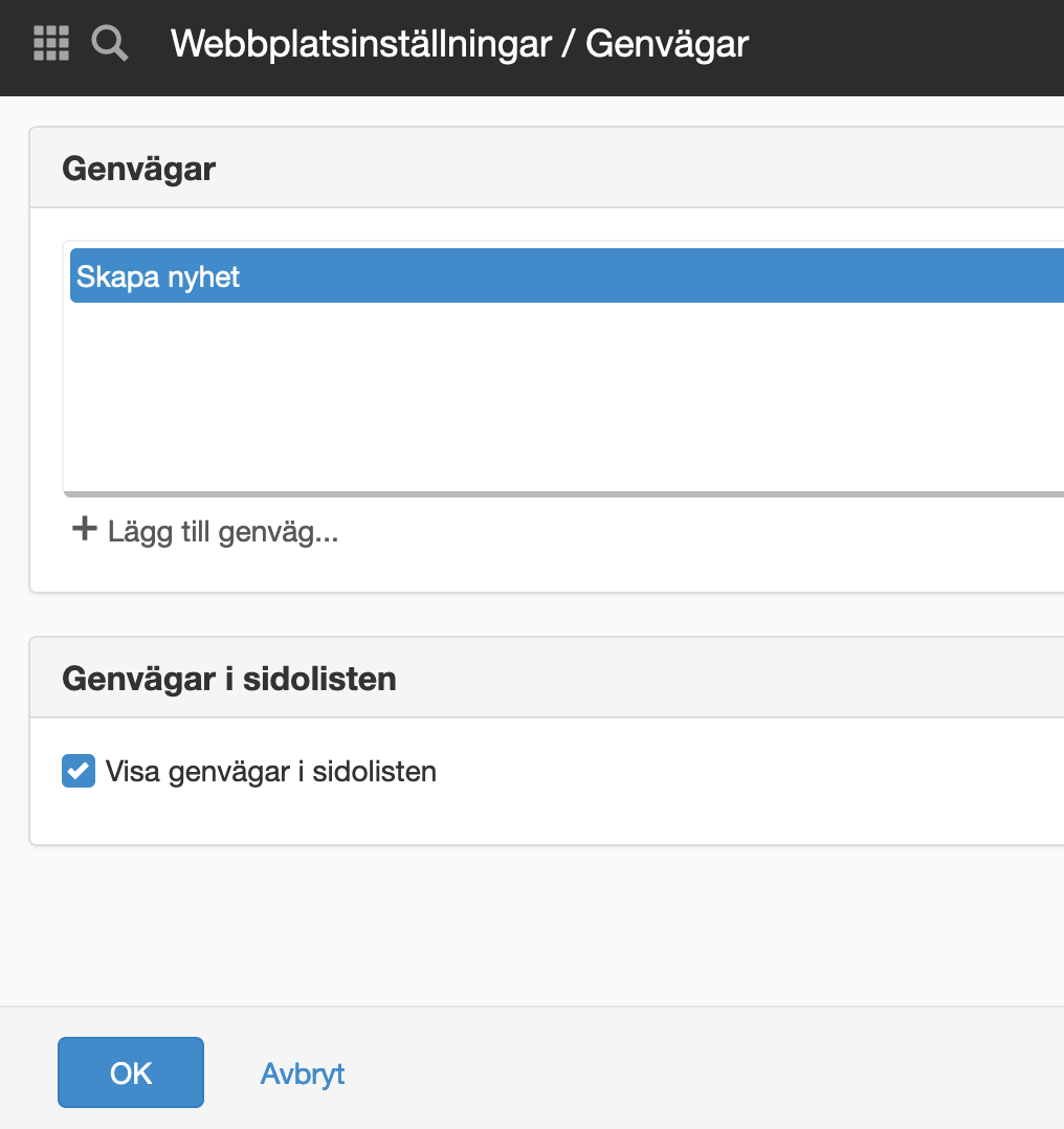 Skapa genväg i bläddravyn