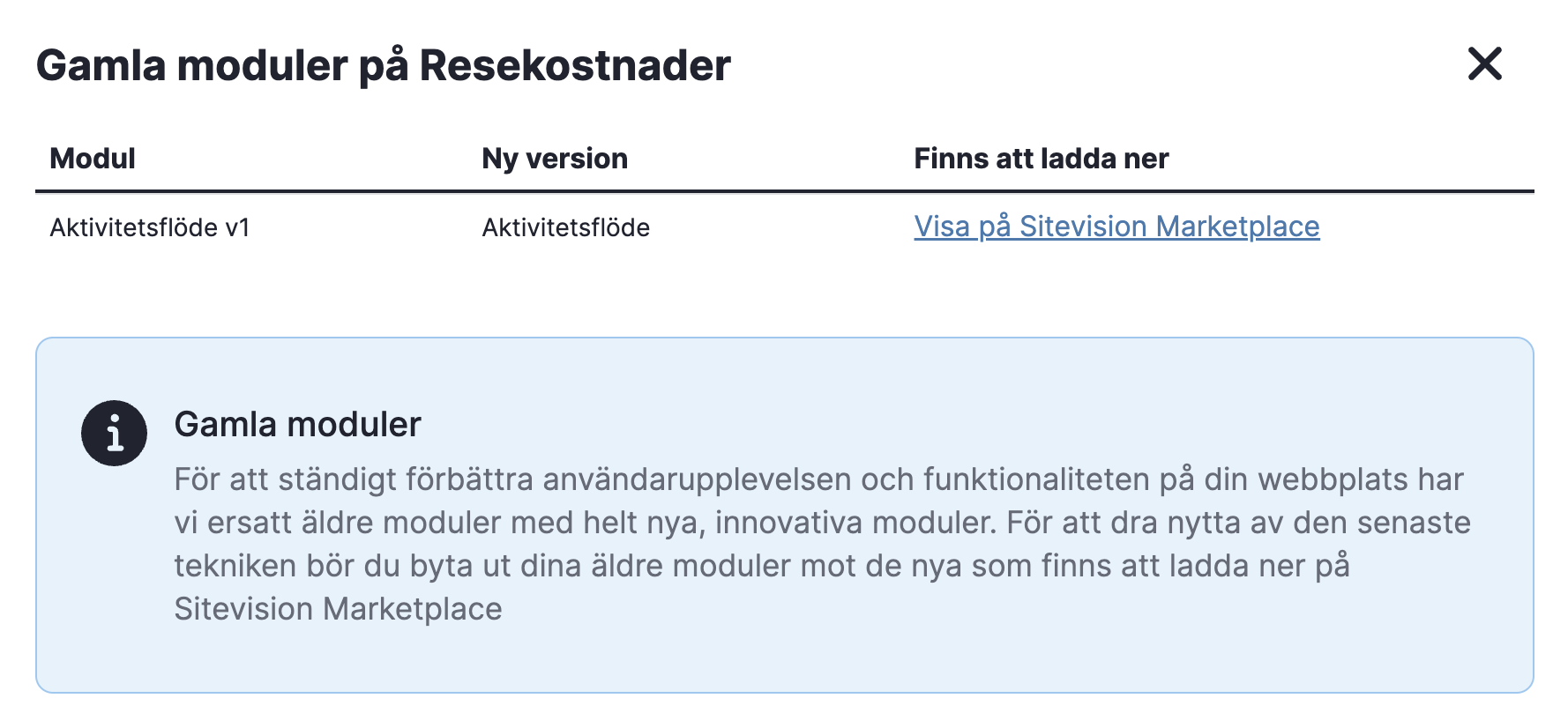 Mer info om Gamla moduler