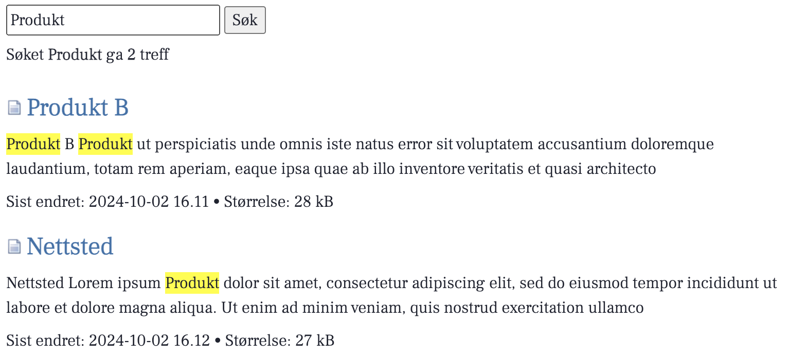 Eksempel på søk i Søk-modulen