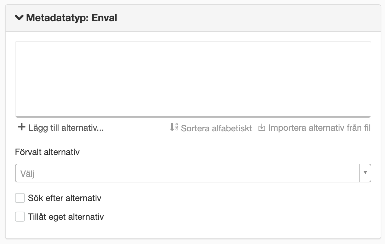 Inställningar för envalsmetadata