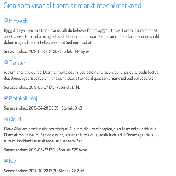 Sökmodul som visar resultaten