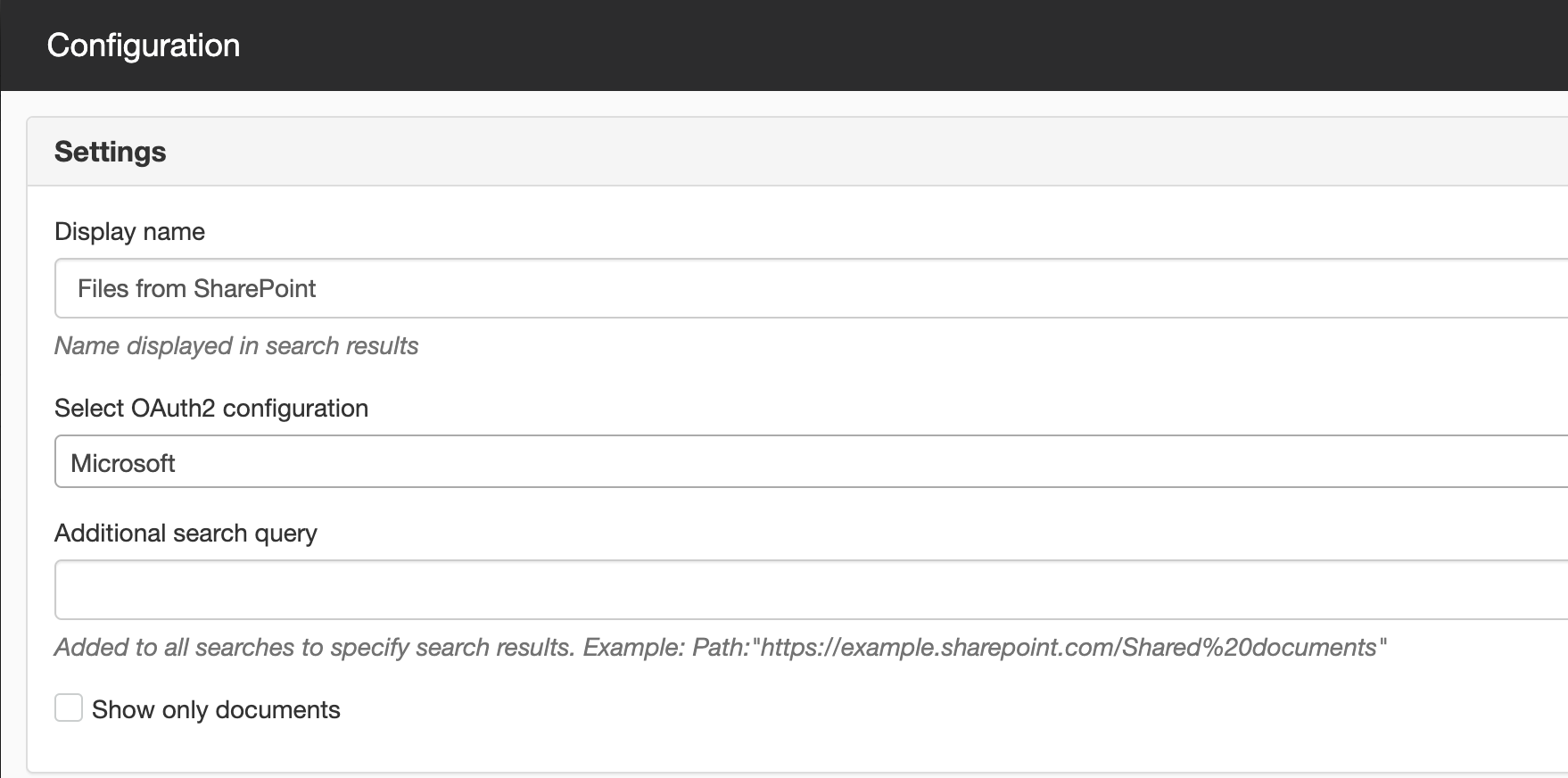 Screenshot of the configuration and settings required for the REST App to function.