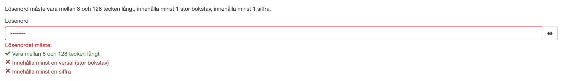 Följer inte lösenordspolicyn