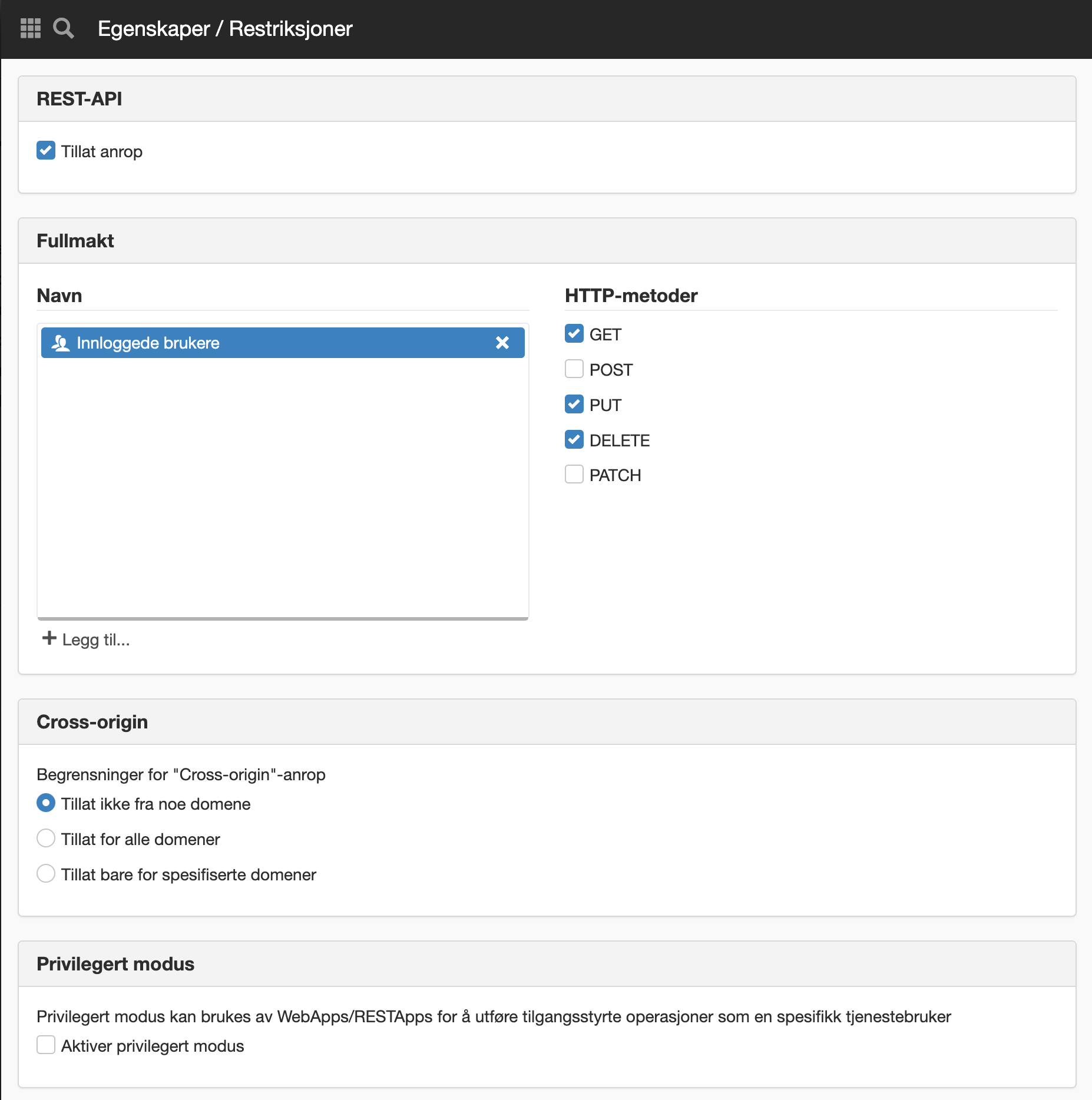 Restriksjoner RestApp