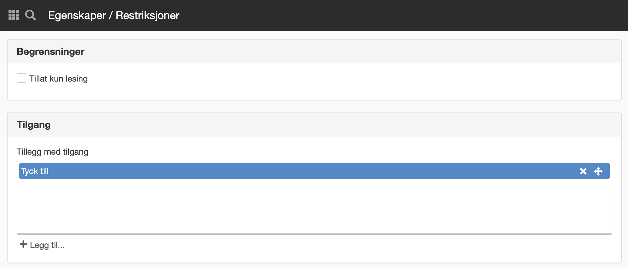 Restriksjoner Data storage