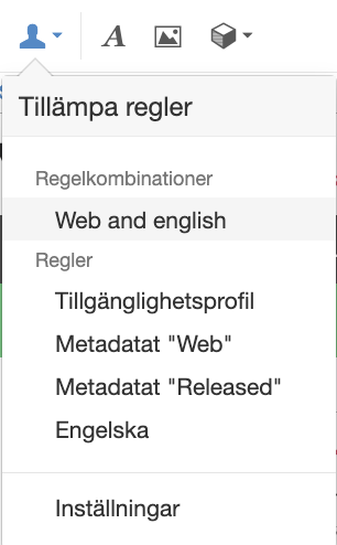 Inställningar under ikonen anpassade vyer