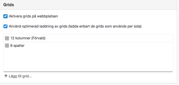 Inställning för att lägga till ett grid