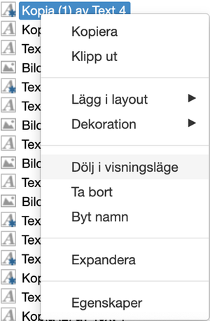 Dölj i visningsläge