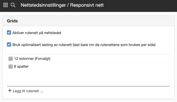 Innstilling for å legge til et rutenett