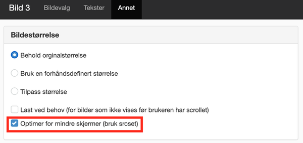 Optimer et bilde for mindre skjermer