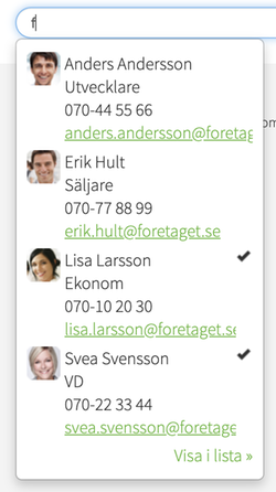 Livesökning i Sökruta för person
