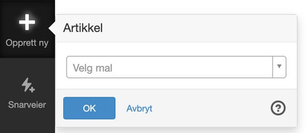 Eksempelbilde av opprett ny artikkel
