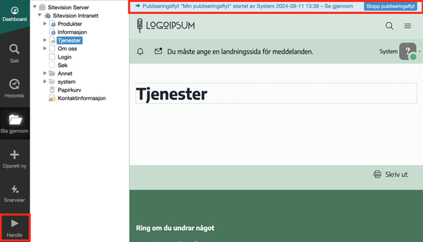 Statusinformasjon og ikonet Handle