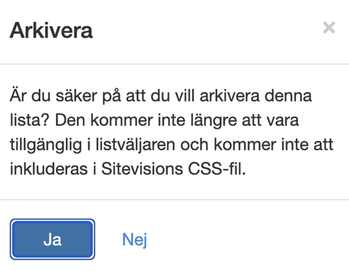 Dialogruta arkivera punktlista