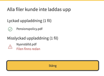 Misslyckade uppladdningar