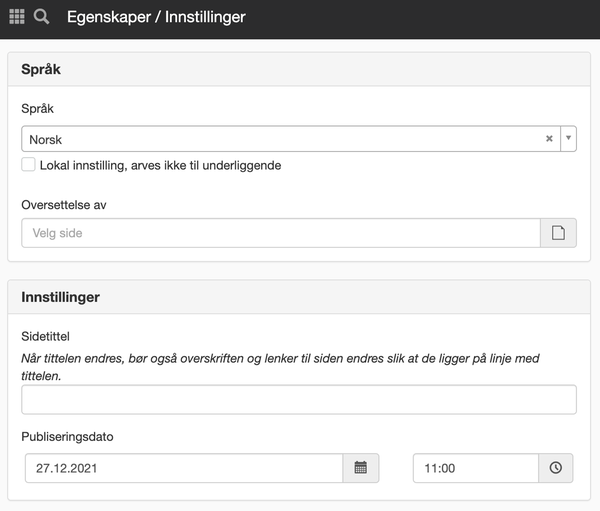 Inställningar på en sida
