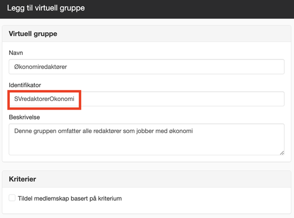 Identifikator for virtuell gruppe