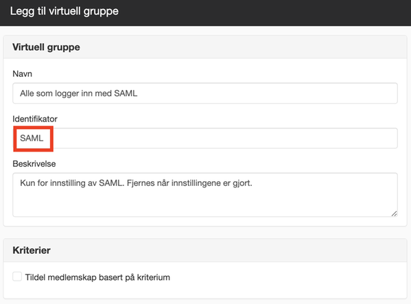 Virtuell gruppe for alle som logger inn med SAML