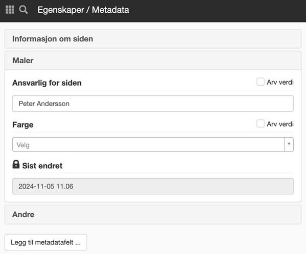 Metadatafelter i kategorien Maler