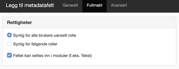 Legg til metadatafelt - Fullmakt