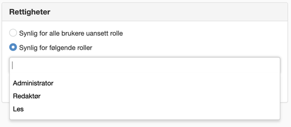 Velg roller som et metadatafelt er synlig for