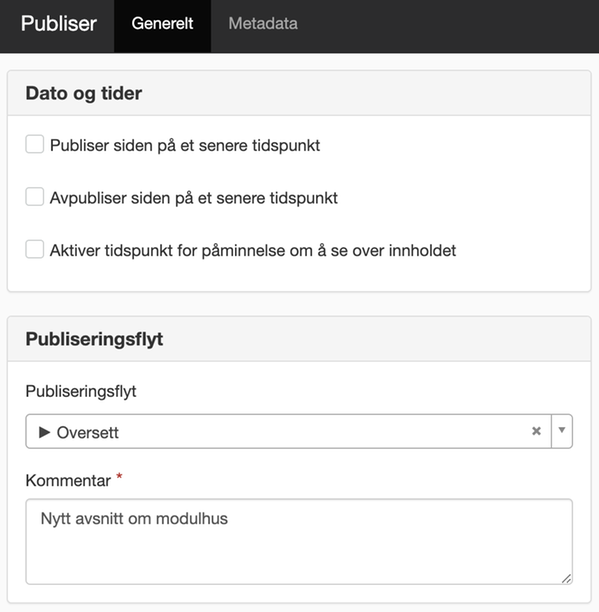 Start publiseringsflyt