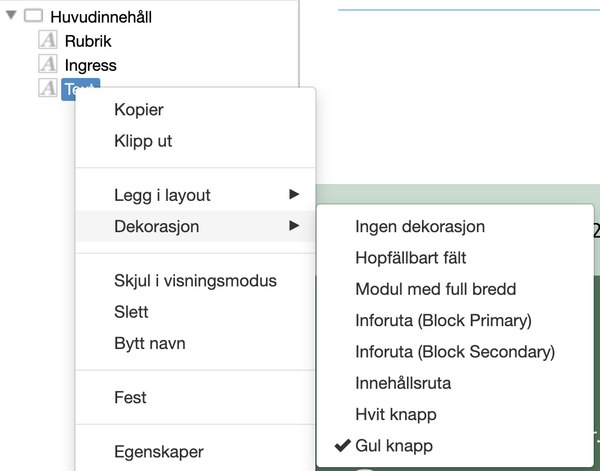 Dekorasjoner tilgjengelig som valg