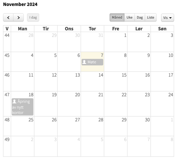 Gruppekalender eksempel