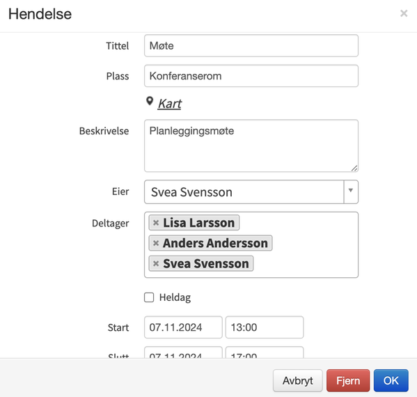 Slette hendelse