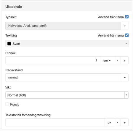 Utseendeinställningar formatmall