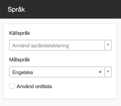 Ange källspråk och målspråk